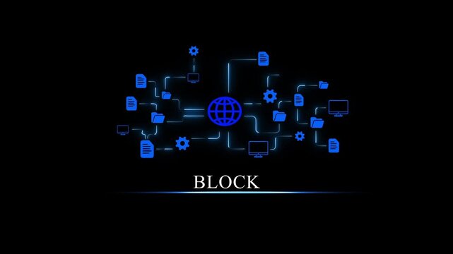Digital network connection with glowing blue and globe symbolizing blockchain technology and data transfer