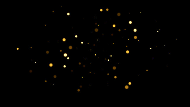 Gold light effect background. Golden glitter lights on dark backdrop. Festive holiday shiny luxury backdrop. Abstract magic vector illustration.