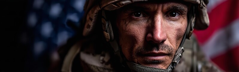 Obraz premium A military man looking at the camera against a dark background