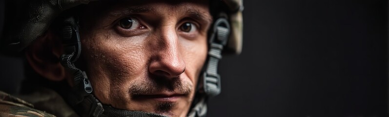 Obraz premium A military man looking at the camera against a dark background