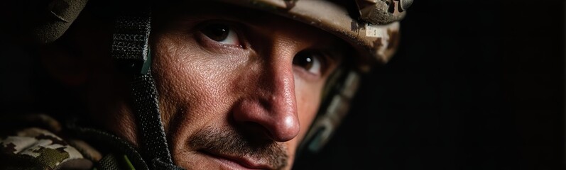 Obraz premium A military man looking at the camera against a dark background