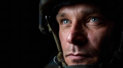 Obraz premium A military man looking at the camera against a dark background
