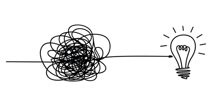 Tangled scribbles leading to a lightbulb tangled lines idea inspiration