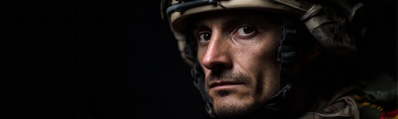 Obraz premium A military man looking at the camera against a dark background