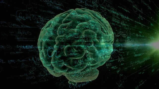 Human brain anatomy science concept medical with Science, Math, Chemistry Equations animation.