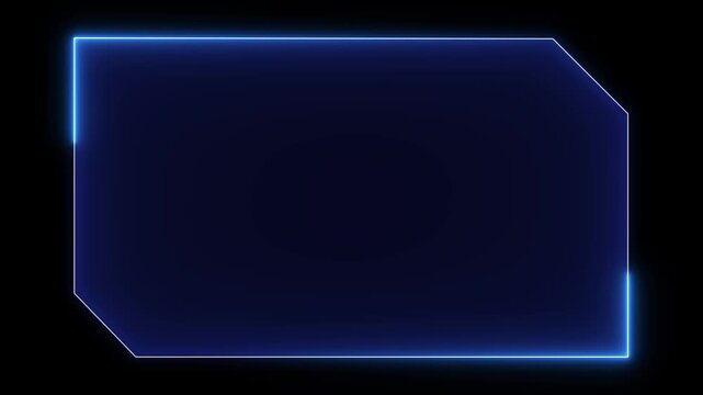 Futuristic Neon Frame Overlay Dark Background Glowing Blue Geometric Shape Abstract Digital Border Sci Fi Technology Interface Element Motion Graphic