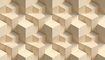 Obraz premium A seamless abstract 3D geometric background featuring repeating beige zigzag cube blocks with soft shadows and a minimalist modern architectural look.
