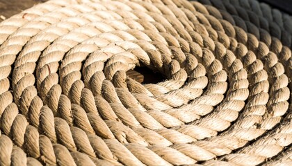 Natural jute rope coiled spiral texture close-up minimalist background
