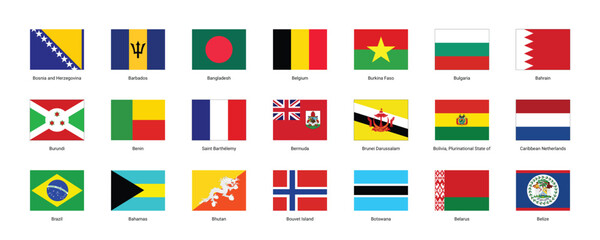 rectangular world country flags collection national flag icons set vector illustration
