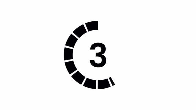 Circular countdown black timer animation from 5 to 0 seconds on transparent background. 4K Video