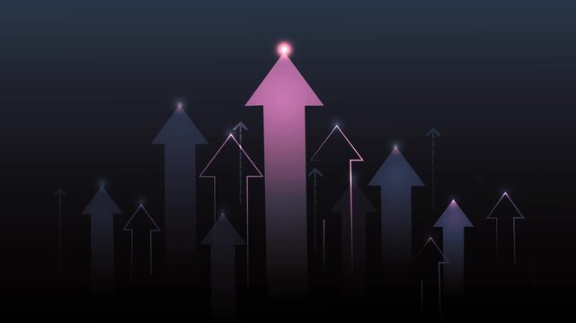 Background with multiple upward-pointing arrows of varying sizes and glow, symbolizing growth and progress animation