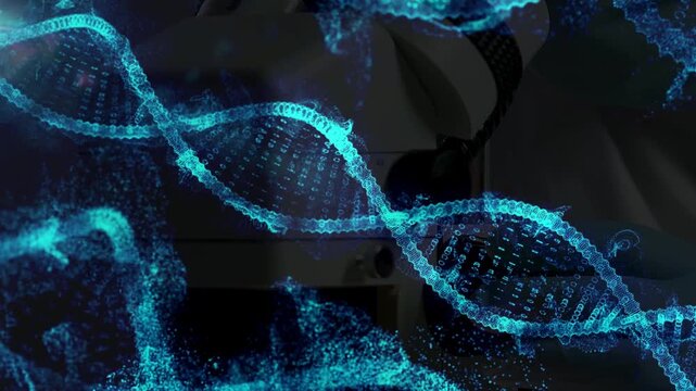DNA Testing animation with microscope stage during scientific Medical, microscope check and scientist doing research for DNA and laboratory work for science.