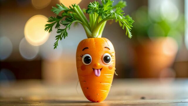 Playful cartoon carrot with a happy face and green leaves