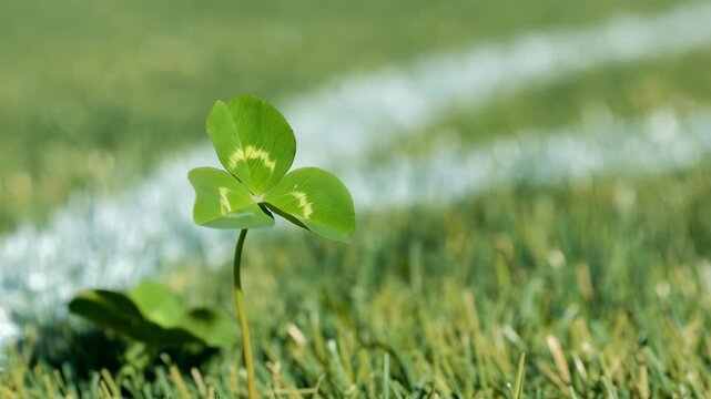 Shamrock clover on a football field. St. Patrick's Day