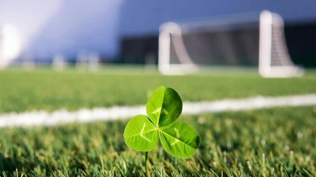 Shamrock clover on a football field. St. Patrick's Day