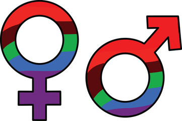 LGBT gender symbols with rainbow pride colors male and female icons representing diversity equality identity and inclusive community vector illustration