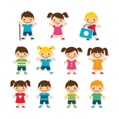 Fototapeta premium Vibrant collection of cheerful children illustrations depicting playful youth and diverse characters engaging in various joyful activities and poses, embodying the spirit of childhood