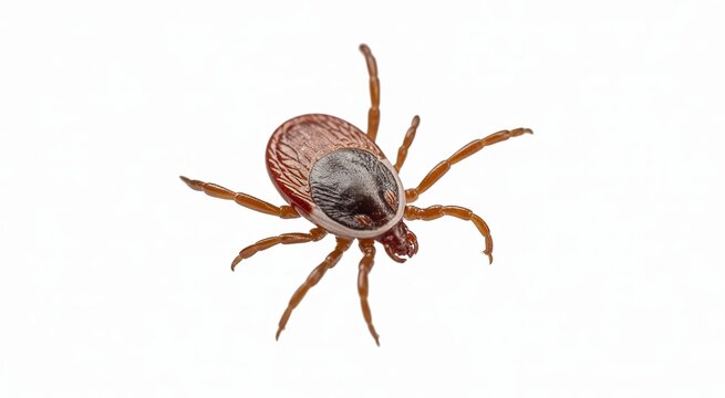 Detailed macro photograph of a brown tick on a white background arachnid insect
