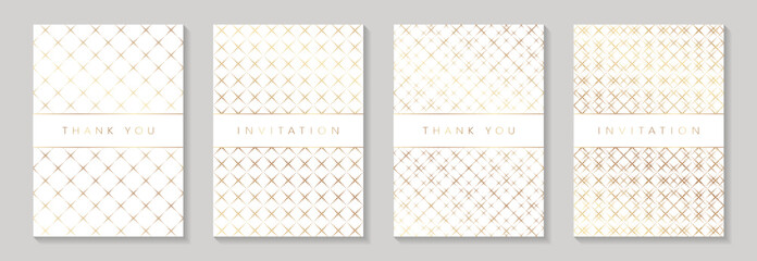 Luxury geometric abstract white backgrounds with golden rhombuses mosaic. Wedding invitations, greeting and business cards, rsvp templates. Premium seamless patterns © Anna R