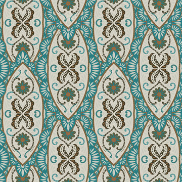 Ornate Slate Blue Damask Medallion Pattern