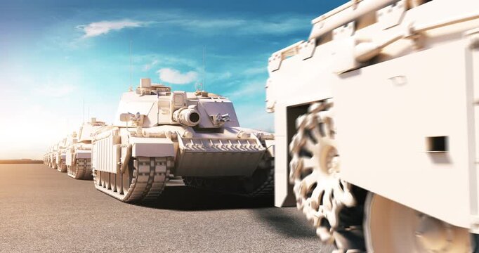 Detailed 3D render of an armored tank turret rotating on a dry desert. World War Related 3D Animation.