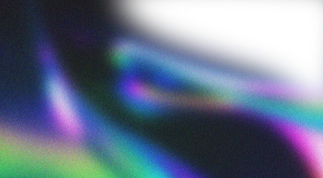 Vibrant holographic neon light leak with grainy digital noise texture