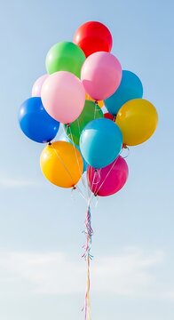 Colorful balloons against a blue sky