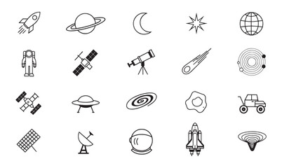 Space icons collection featuring planets, rockets, and astronauts © kazi