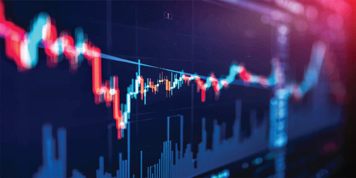 Abstract digital blue audio sound wave illustration featuring a medical pulse heartbeat monitor and financial growth data chart for business and technology stock analysis