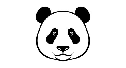 Fototapeta premium A simple black and white cartoon illustration of a panda bear's head with distinct features.