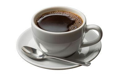 Naklejka premium Close-up of coffee cup with spoon on saucer black coffee