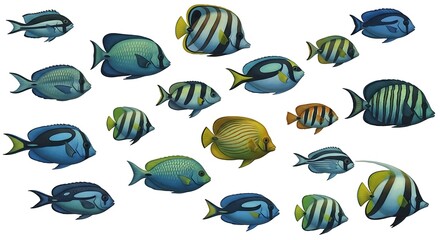 Obraz premium School of tropical fish swimming together in ocean waters