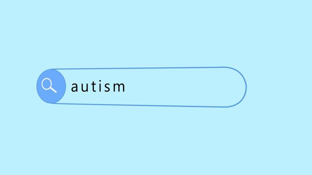 Typing word autism into search box, looking information about awareness of ASD diagnosis and autism, search bar close-up, footage