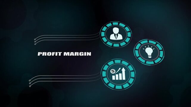 Professional profit margin management and corporate financial analysis strategy concept with digital motion graphics. Strategic business revenue optimization icons and organizational success visualiza
