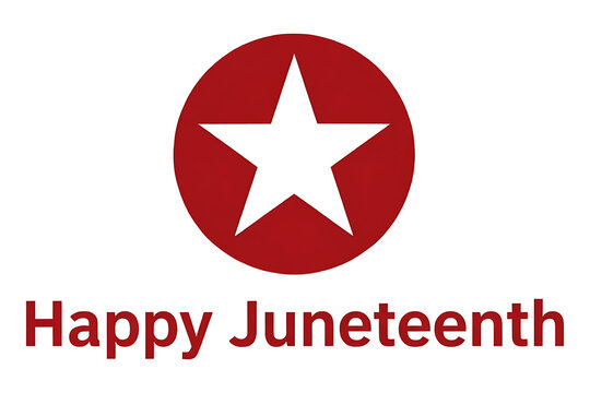 Red circle with white star and text happy juneteenth isolated on transparent background