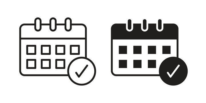 Calendar check icon simple outline style. Editable stroke EPS 10