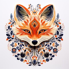 Fototapeta premium The fox in embroidery style animal mammal art.
