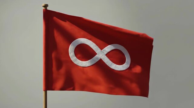 Mtis Flag Waving Red with White Infinity Symbol, Culture, and Nationhood.