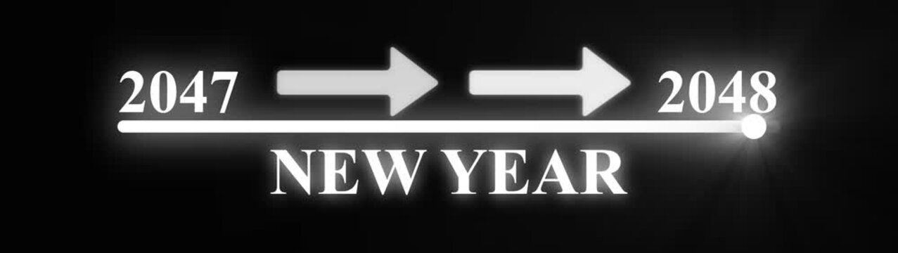 Modern digital slider interface transitioning from 2047 to 2048 with bright white glowing on a black background