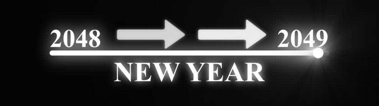 Modern digital slider interface transitioning from 2048 to 2049 with bright white glowing on a black background