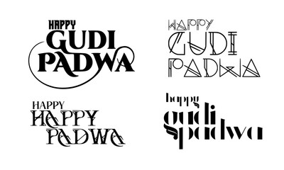 Fototapeta premium Happy Gudi Padwa creative typography set with bold serif, outline, retro stacked and elegant script font styles for Maharashtrian New Year festival banner design