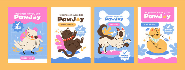 Fototapeta premium Cute Pet Mini Illustrations Set with Dogs Cats Bird and Accessories