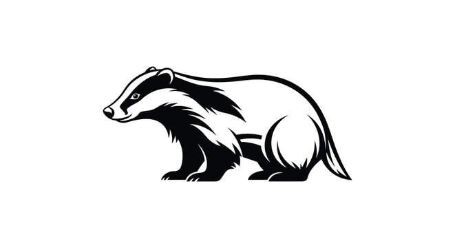 A striking black and white illustration showcases a badger in profile emphasizing its unique markings and form silhouette high quality professional