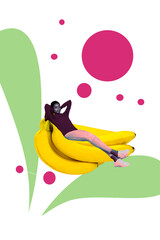 Composite image montage trend artwork 3D collage of surreal copyspace young lady african race sit...