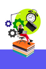 Template collage artwork 3D sketch of human resources recruitment worker office job young lady sit...