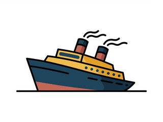 Obraz premium A colorful vector illustration of a cruise ship with two smokestacks on a white background