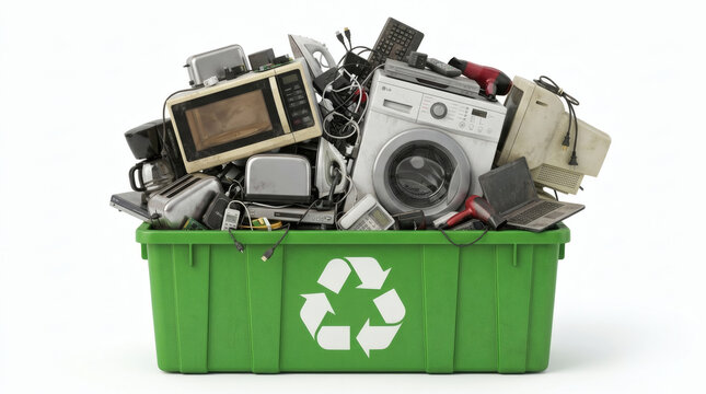 EWaste Recycling Bin Filled with Discarded Electronic Appliances.