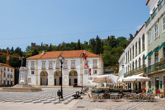 Municipal chamber town square, the historic buildings and Convento de Cristo, Tomar, Portugal