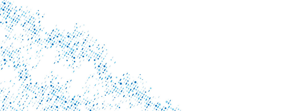 Abstract blue background frame of dots, lines. Texture made of random particles. Chaotic ornament, mosaic. Linear pattern of small shapes. Banner design, website poster, social media framework. Vector