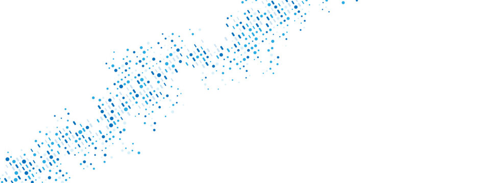 Abstract blue background frame of dots, lines. Texture made of random particles. Chaotic ornament, mosaic. Linear pattern of small shapes. Banner design, website poster, social media framework. Vector